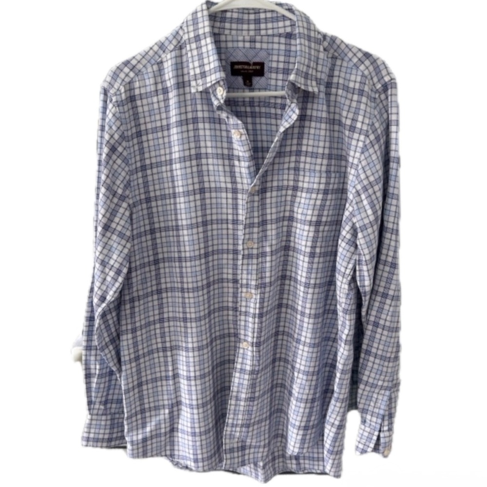 Johnston & Murphy Blue & White Plaid Men's Shirt